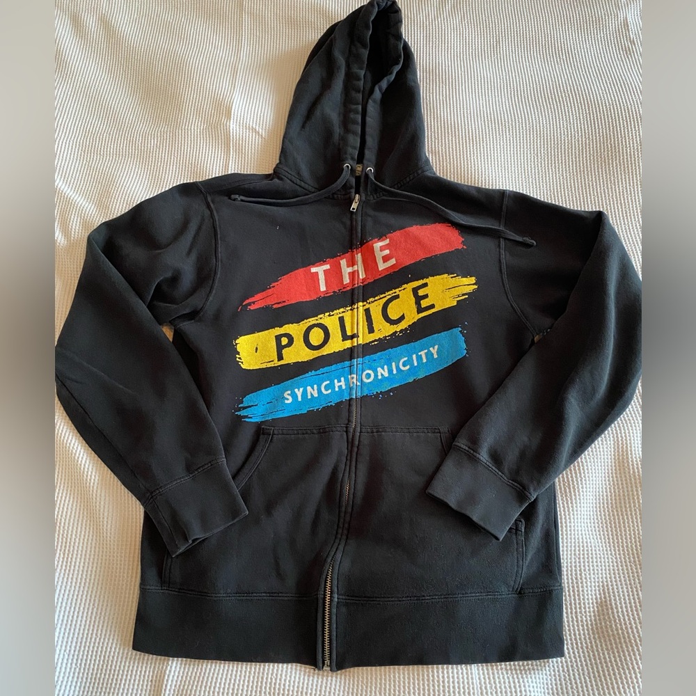 Vintage Band zippered black hoodie sweater. The Police Synchronicity tour. Small